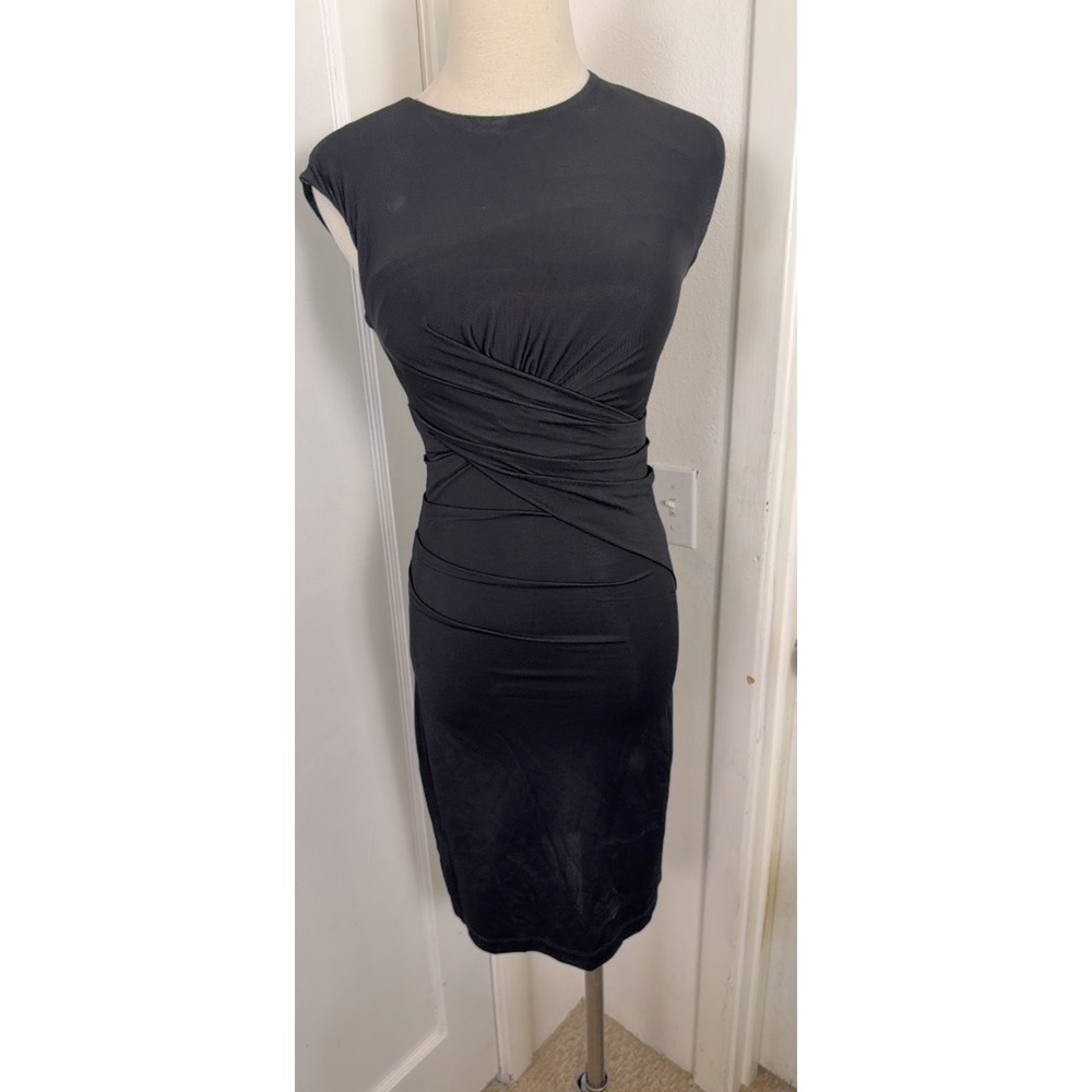 T by Alexander Wang Black Ruched Bodycon Dress XS Cross Front Jersey Mini Midi